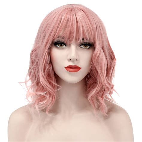 pink long wig with bangs|amazon pink wig with bangs.